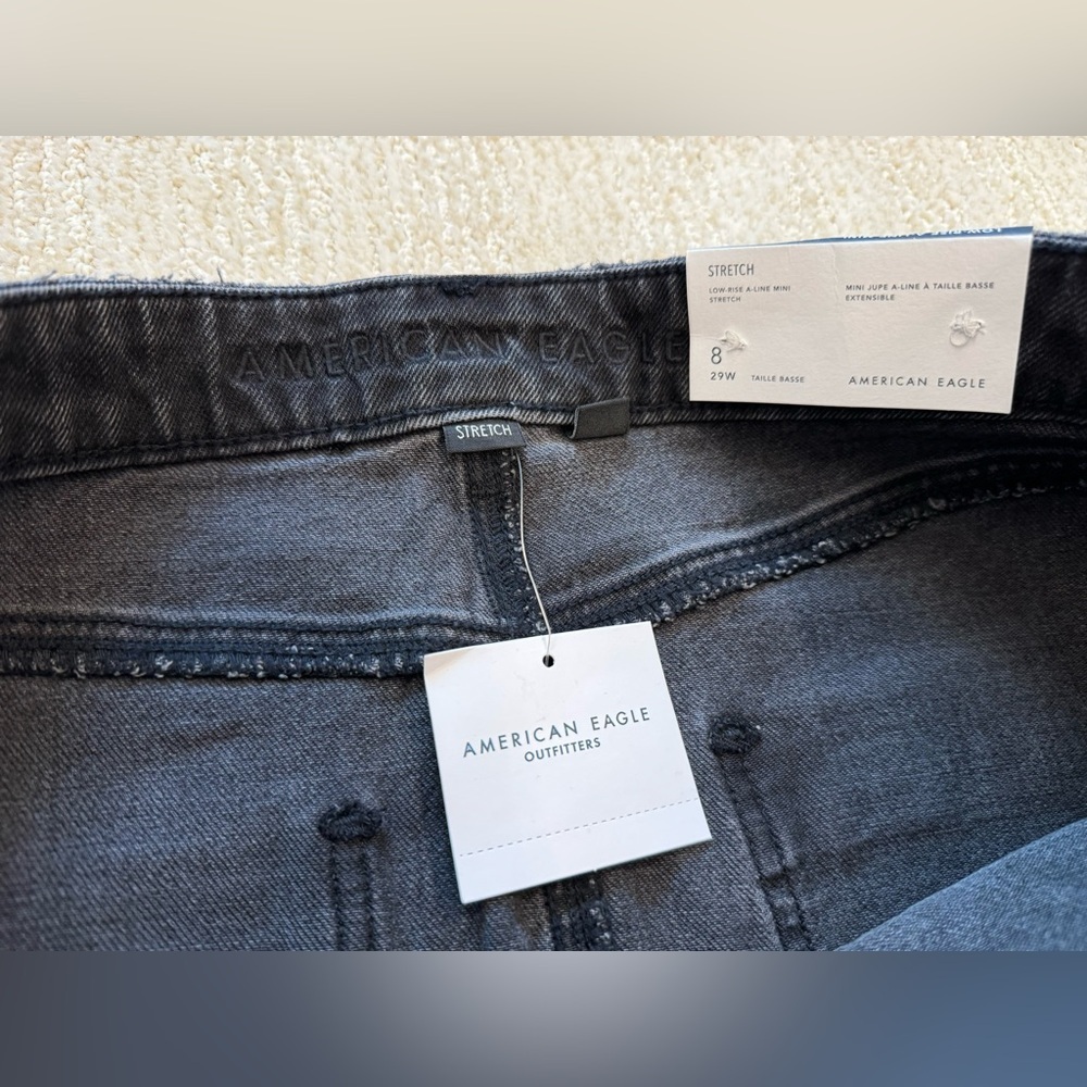 NWT AE Stretch Low-Rise A-Line Denim Cargo Mini Skirt 8 - Picture 5 of 10